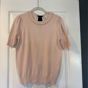 Kate Spade Light Pink Short Sleeve Sweater with Pearl Embellished collar (S)